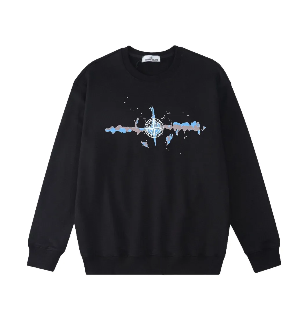 W803#P160💰 Stone Island Rusty Compass logo printed round neck long-sleeved sweatshirt! Versatile base round neck sweatshirt for couples! Simple armband design, customized 1*1 thread (fine texture), 380g double-strand large terry fabric, very good quality, foreign trade craftsmanship, respect the original version! The threads at the cuffs and hem are all original bartacks! The time-consuming and material consumption distinguishes the ordinary version on the market! Tops worn by celebrities from all walks of life on INS, can be matched with couple styles!  Color: Black White Size: M-XXL